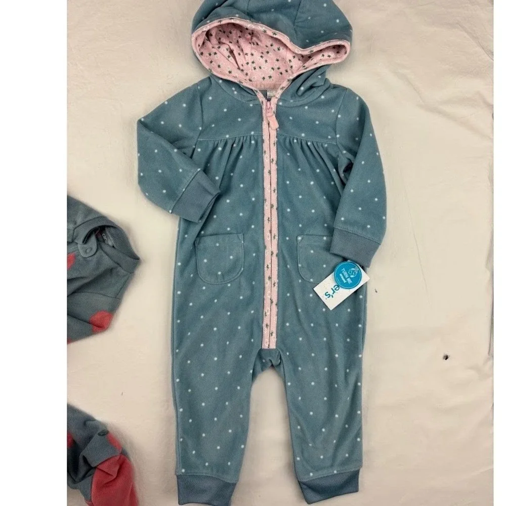 Carters Baby Girl 9m Fox‎ Polka Dot Fleece Footed Apple Pajama Sleepsuit Hooded